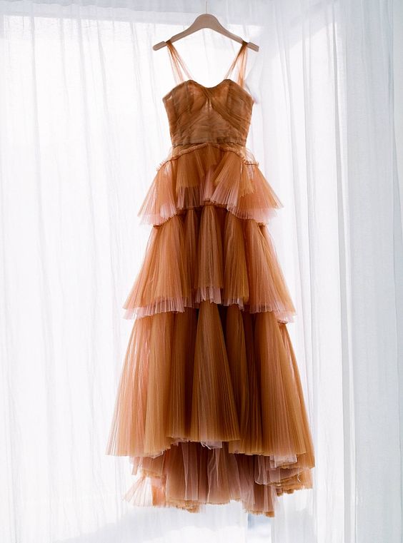 Brown Tulle Long Prom Dress, Evening Dress Main image