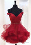 Burgundy V-Neck Off the Shoulder Short Prom Dresses