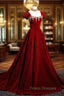Burgundy A Line Beaded Velvet Long Formal Prom Dress