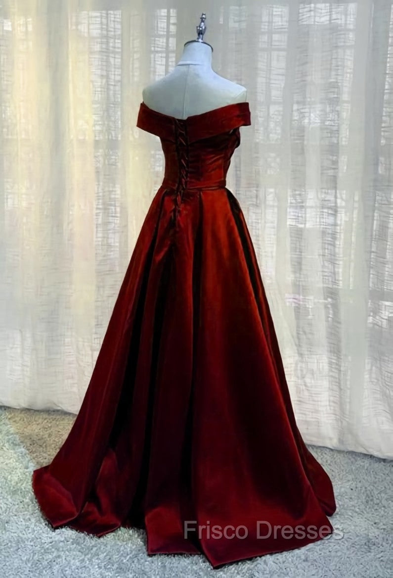 Burgundy A-line Floor Length Satin Formal Prom Dress Party Dress, Wine Red Long Formal Dress Secondary image