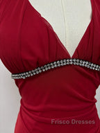 Burgundy A-Line Halter V Neck Chiffon Backless Formal Prom Dress,Bridesmaid Dress With Ankle Length