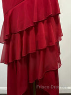 Burgundy A-Line Halter V Neck Chiffon Backless Formal Prom Dress,Bridesmaid Dress With Ankle Length