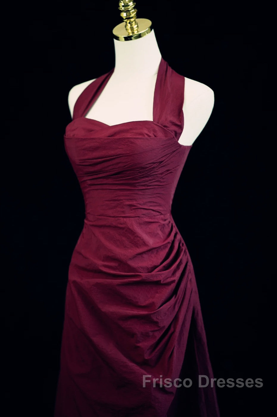 Burgundy A-Line Halter Vintage Style Formal Prom Dress, Burgundy Long Evening Dress Secondary image