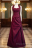 Burgundy A-Line Halter Vintage Style Formal Prom Dress, Burgundy Long Evening Dress