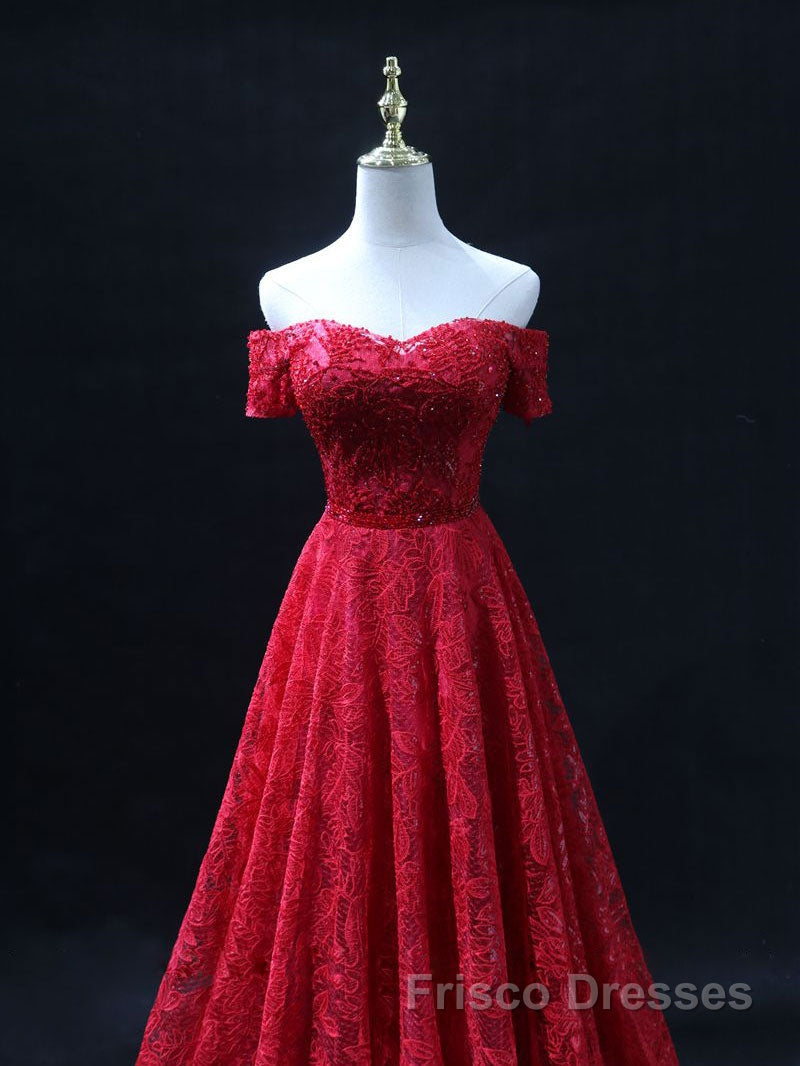 Burgundy A line lace tulle beads long Formal Prom Dresses, burgundy bridesmaid Dresses Secondary image