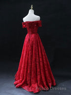 Burgundy A line lace tulle beads long Formal Prom Dresses, burgundy bridesmaid Dresses