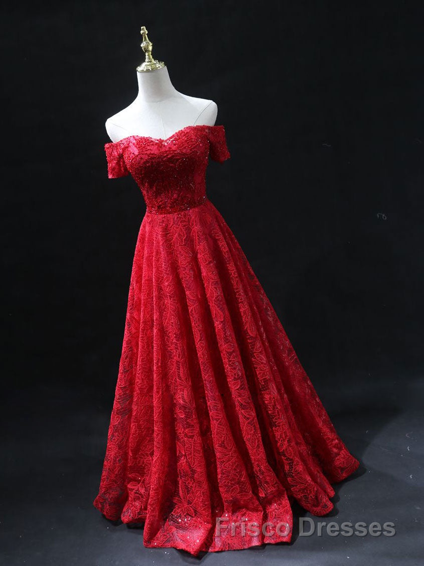 Burgundy A line lace tulle beads long Formal Prom Dresses, burgundy bridesmaid Dresses