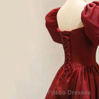 Burgundy A-line Satin Vintage Women Dress Long Formal Prom Dress