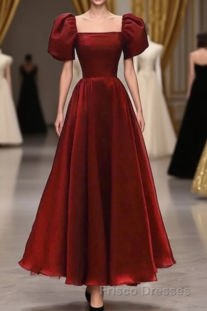 Burgundy A-line Satin Vintage Women Dress Long Formal Prom Dress Main image