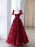 Burgundy A line tulle beads long Formal Prom Dresses burgundy formal Dresses