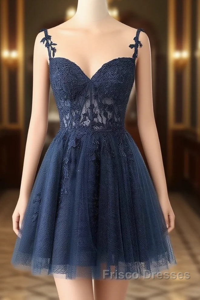Burgundy A-Line Tulle Lace Short Formal Prom Dress, Cute Burgundy Homecoming Dress Main image