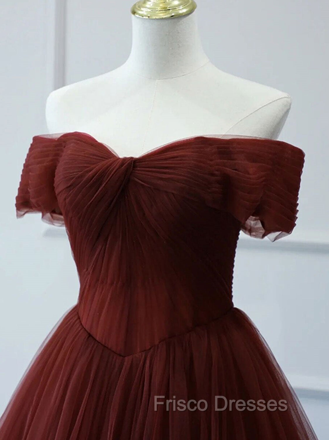 Burgundy A line Tulle Long Formal Prom Dress, Burgundy Long Bridesmaid Dress