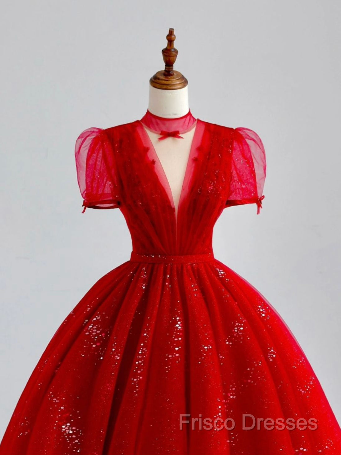 Burgundy A-Line Tulle Sequin Long Formal Prom Dress, Burgundy Formal Dress Secondary image