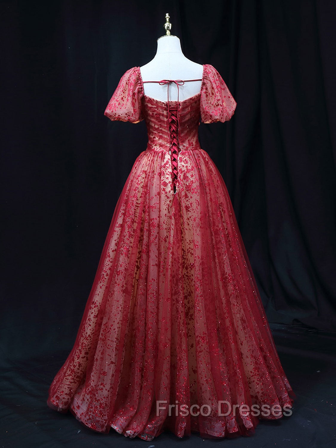 Burgundy A line Tulle Sequin Long Formal Prom Dress Burgundy Tulle Formal Evening Dress