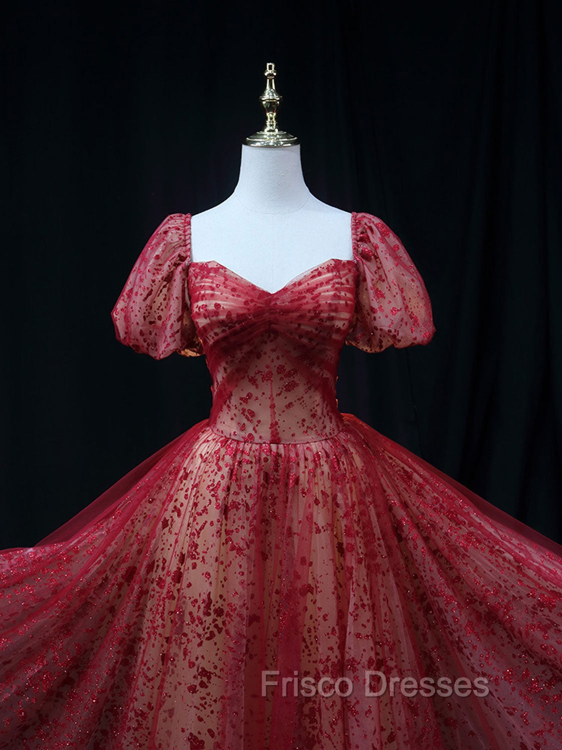 Burgundy A line Tulle Sequin Long Formal Prom Dress Burgundy Tulle Formal Evening Dress