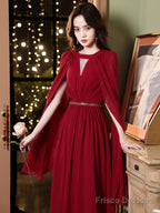 Burgundy Aline Chiffon Long Prom Dress, Burgundy Evening Dress