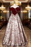 Burgundy Bow Velvet Off the Shoulder Beading Formal Prom Dress