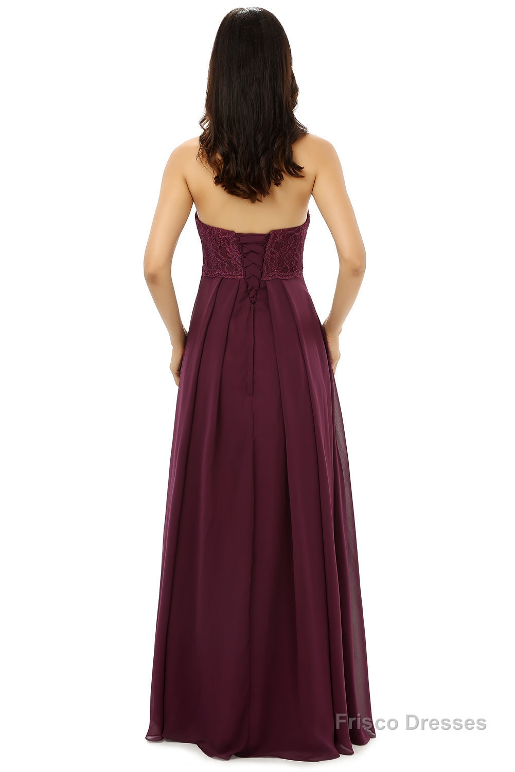 Burgundy Chiffon Lace Sweetheart High Waist Bridesmaid Dresses