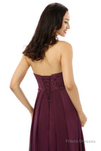 Burgundy Chiffon Lace Sweetheart High Waist Bridesmaid Dresses