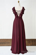 Burgundy Cross Back A Line Chiffon Long Prom Dress