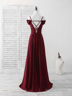 Burgundy Lace Chiffon Long Prom Dress Burgundy Bridesmaid Dress