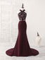 Burgundy Lace Mermaid Long Prom Dress Burgundy Bridesmaid Dress