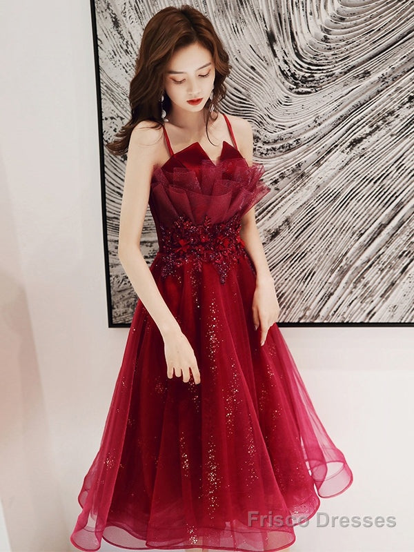 Burgundy Lace Sequins Short Homecoming Dress Main image