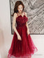 Burgundy Lace Sequins Short Homecoming Dress