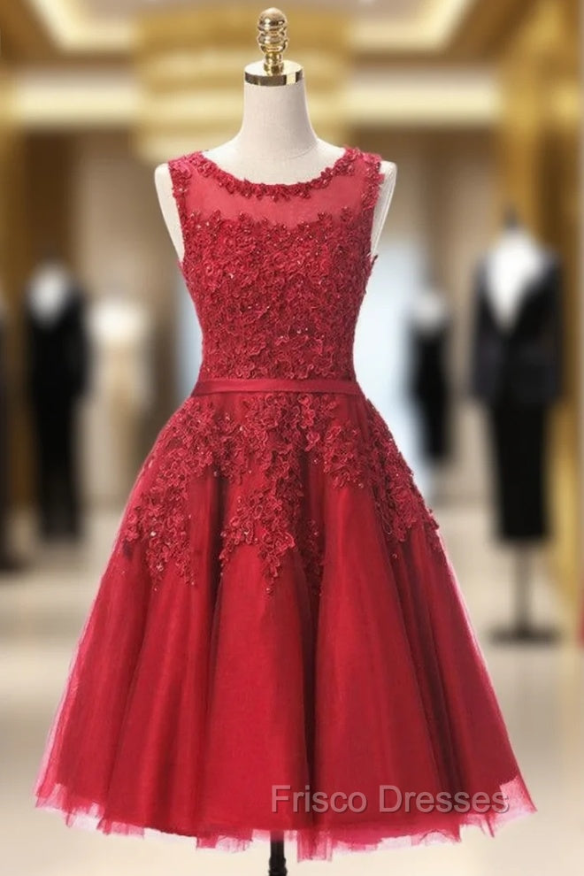 Burgundy Lace Short Beaded Homecoming Dress Main image