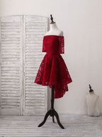 Burgundy Lace Short Prom Dress, Burgundy Homecoming Dress