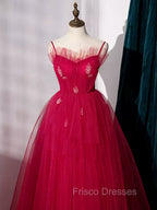 Burgundy Layered Tulle Long Formal Prom Dress, Wine Red Long Formal Evening Dress