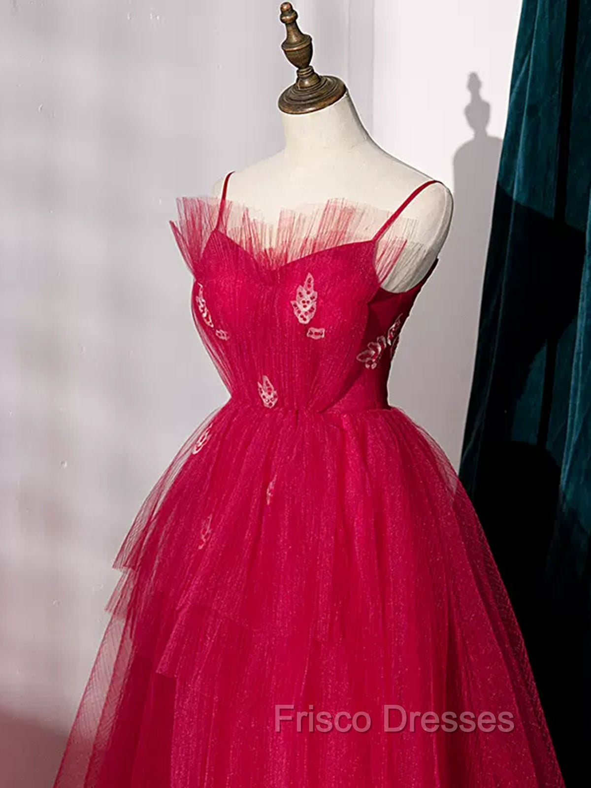 Burgundy Layered Tulle Long Formal Prom Dress, Wine Red Long Formal Evening Dress