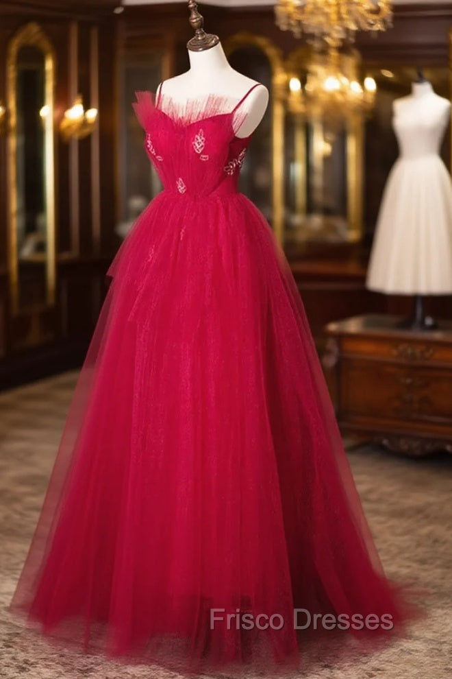 Burgundy Layered Tulle Long Formal Prom Dress, Wine Red Long Formal Evening Dress