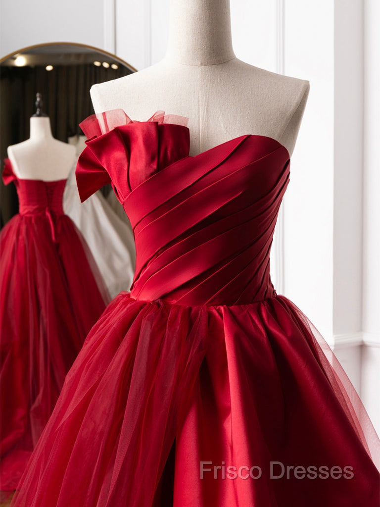 Burgundy Long Formal Prom Dress, Burgundy Satin Formal Long Formal Dress