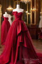 Burgundy Long Formal Prom Dress, Burgundy Satin Formal Long Formal Dress