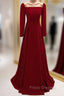 Burgundy Long Sleeve See Through Neck Formal Prom Dress