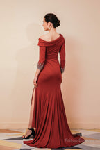 Long Sleeves Mermaid Burgundy Long Mother of the Bride Dresses