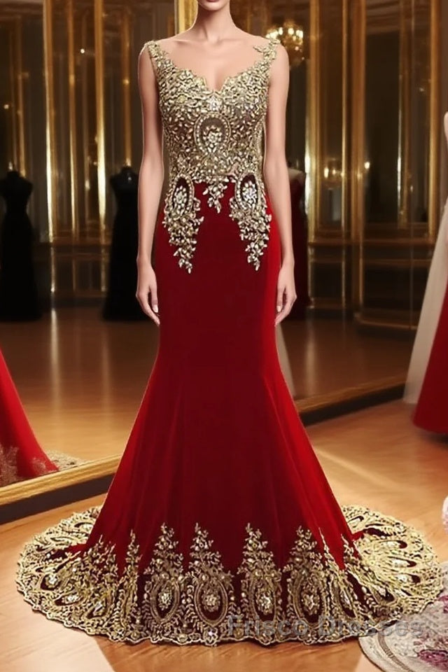 Burgundy Mermaid Beads Lace Appliques Chiffon Long Formal Prom Dresses, Burgundy Mermaid Formal Dresses, Evening Dresses