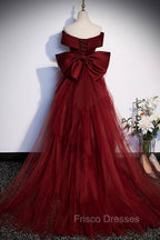 Burgundy Mermaid Long Formal Prom Dress, Off the Shoulder V-Neck Formal Evening Dress