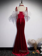 Burgundy Mermaid Long Formal Prom Dress, Velvet Long Formal Dress