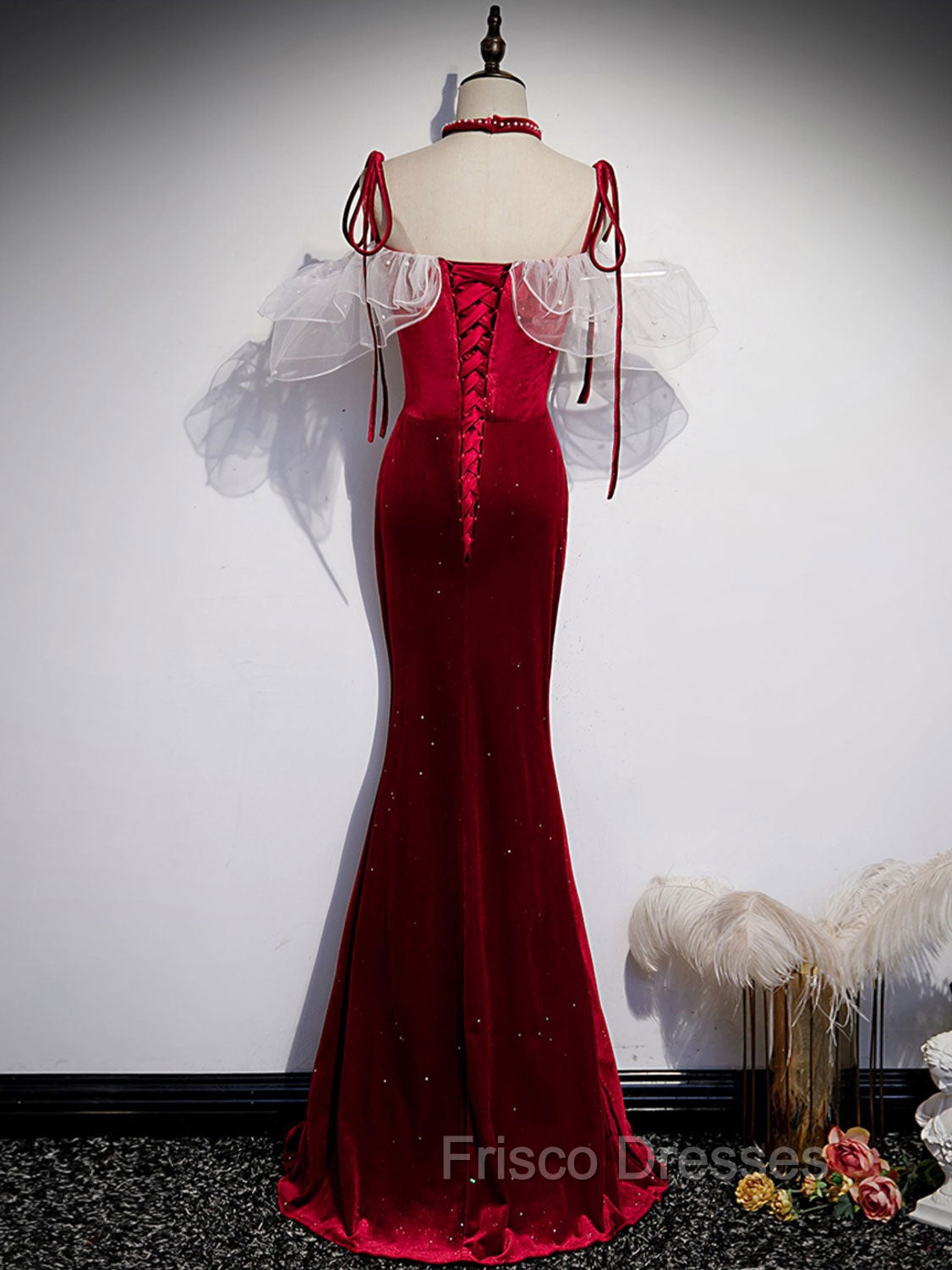 Burgundy Mermaid Long Formal Prom Dress, Velvet Long Formal Dress