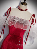 Burgundy Mermaid Long Formal Prom Dress, Velvet Long Formal Dress