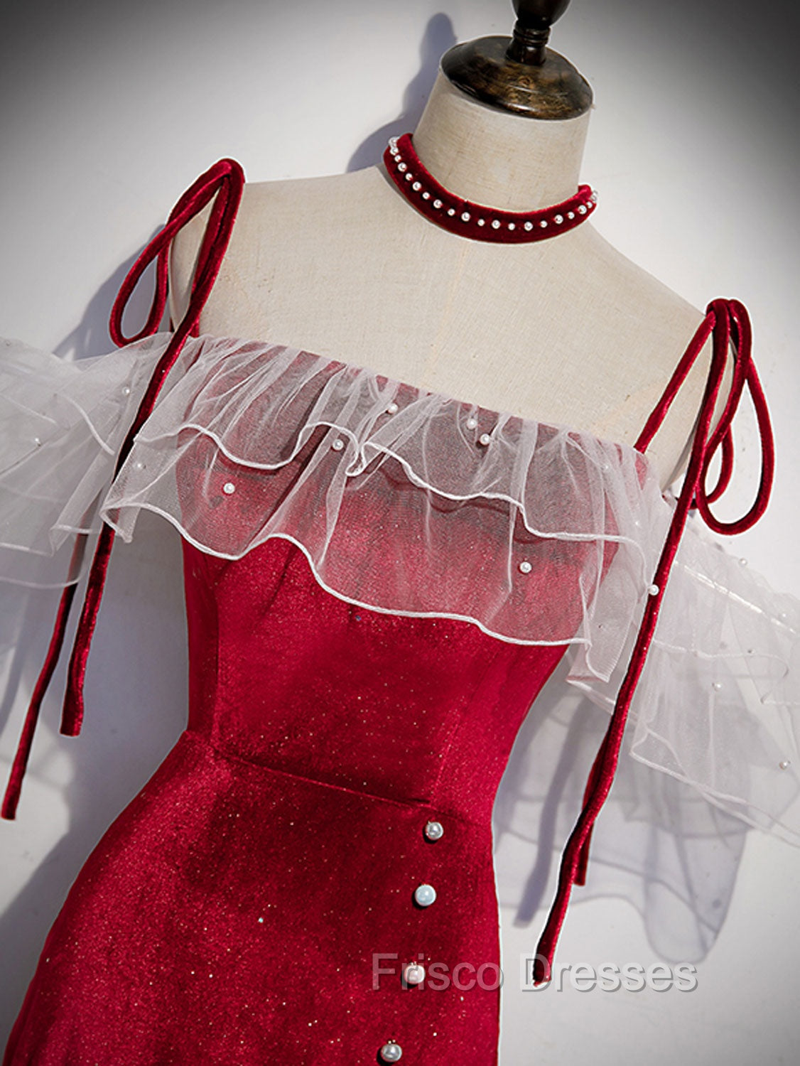 Burgundy Mermaid Long Formal Prom Dress, Velvet Long Formal Dress