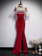 Burgundy Mermaid Long Formal Prom Dress, Velvet Long Formal Dress