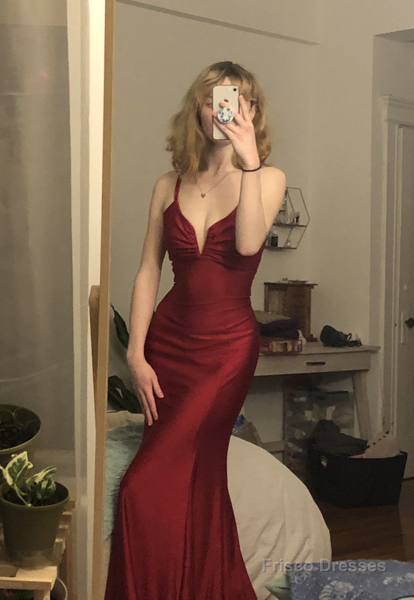 Burgundy mermaid long prom evening dress Main image