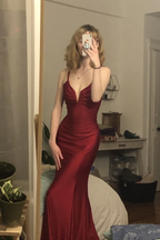 Burgundy Mermaid Long Prom Evening Dress