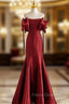 Burgundy Mermaid Satin Off the Shoulder Formal Prom Dress