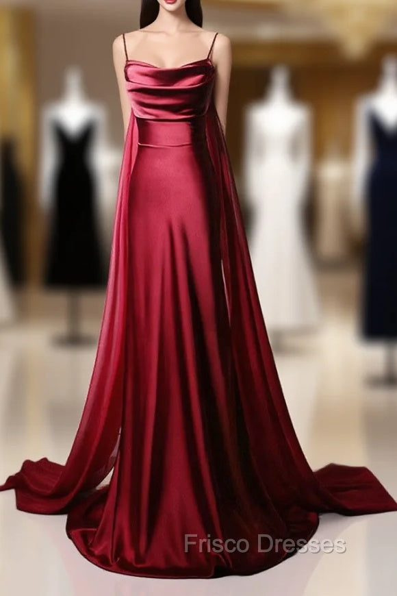Burgundy Mermaid Satin Straps Formal Prom Dress Main image