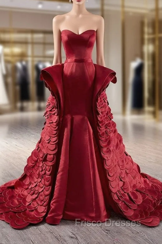 Burgundy Mermaid Satin Sweetheart Formal Prom Dress Main image