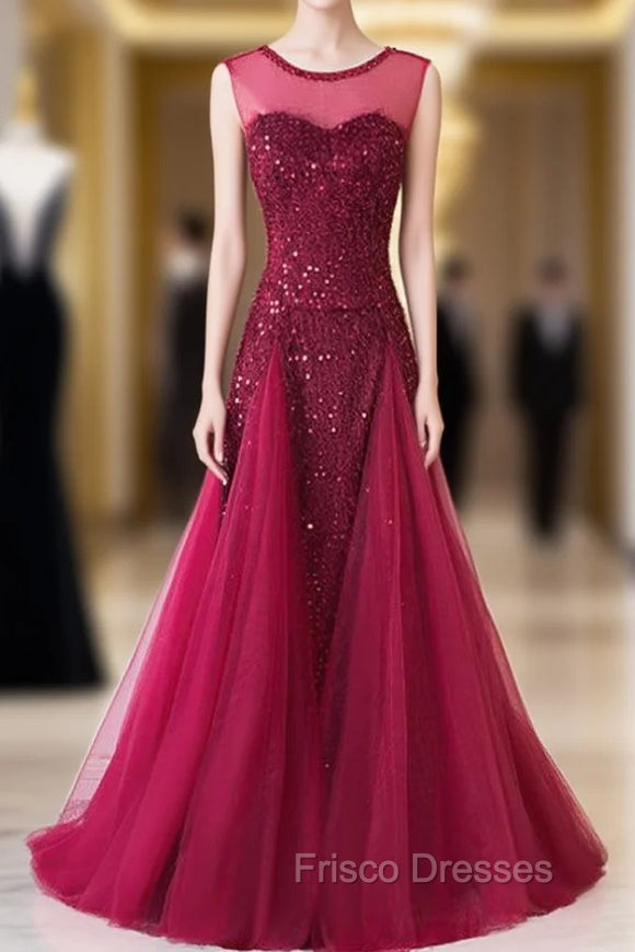 Burgundy Mermaid Sequins Backless Long Formal Prom Dress Main image